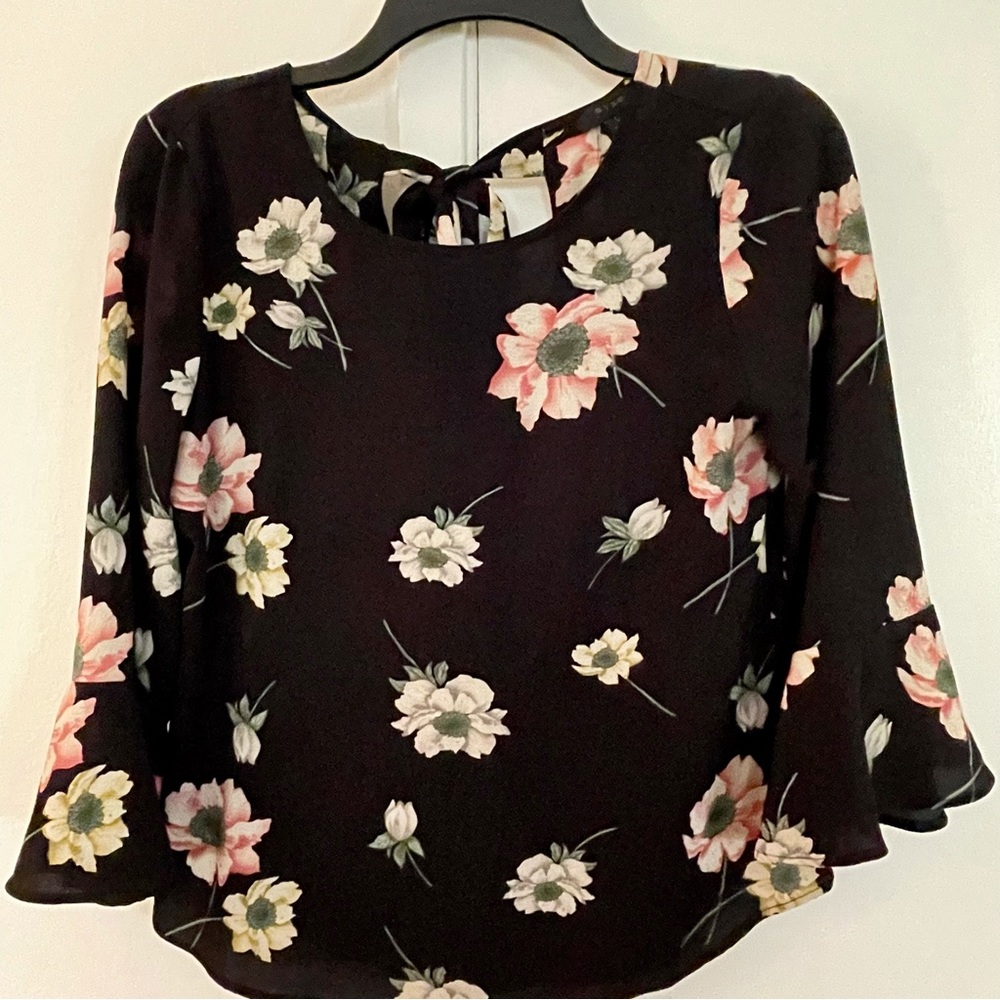 Floral Blouse with 3/4 Bell Sleeves